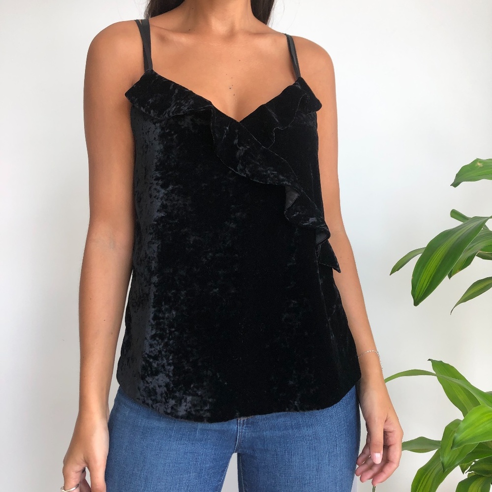 J.Crew factory black velvet cami top S - Picture 2 of 5